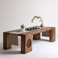 Tavolino basso in stile tradizionale in legno, colore legno naturale