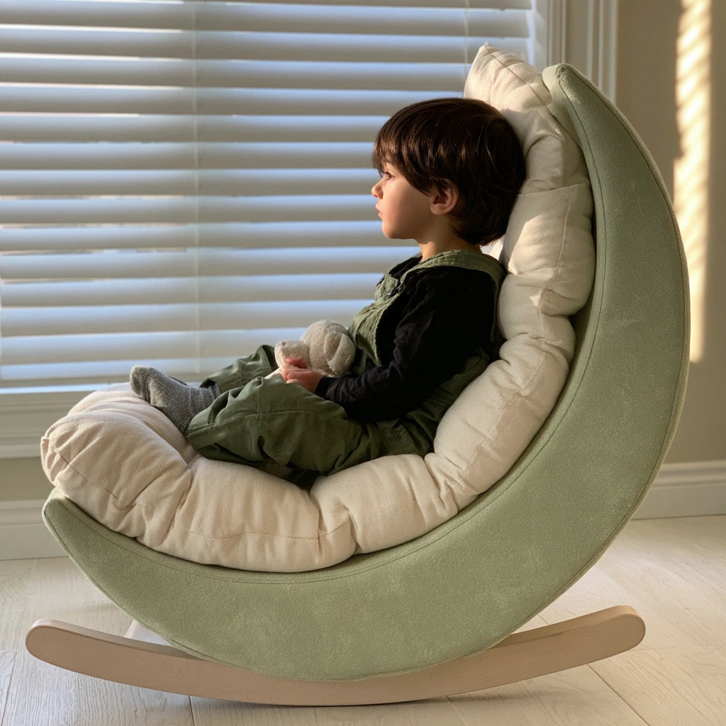 Poltrona per bambini dalle linee essenziali, colore verde