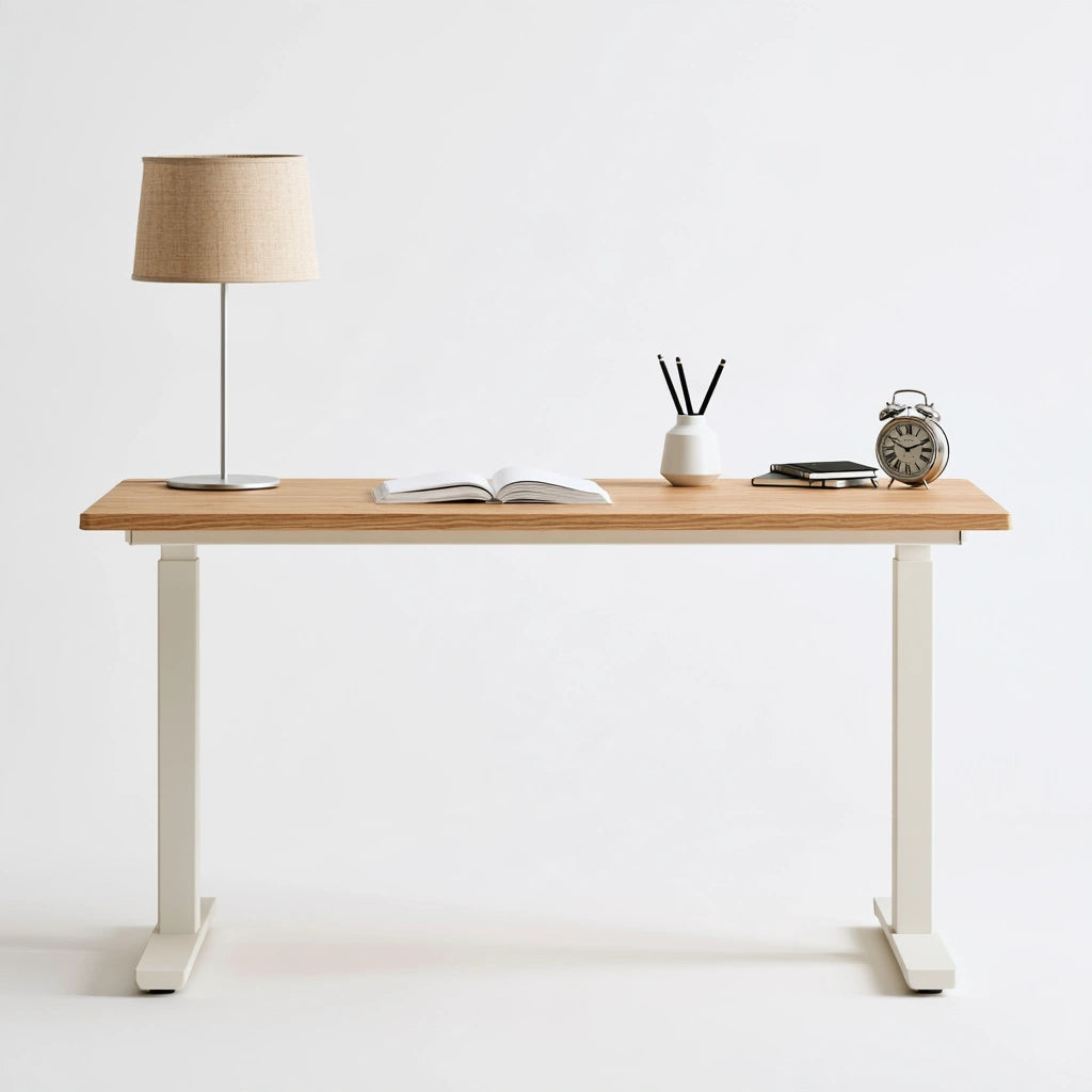 Scrivania moderna in legno finitura rovere, colore marrone chiaro