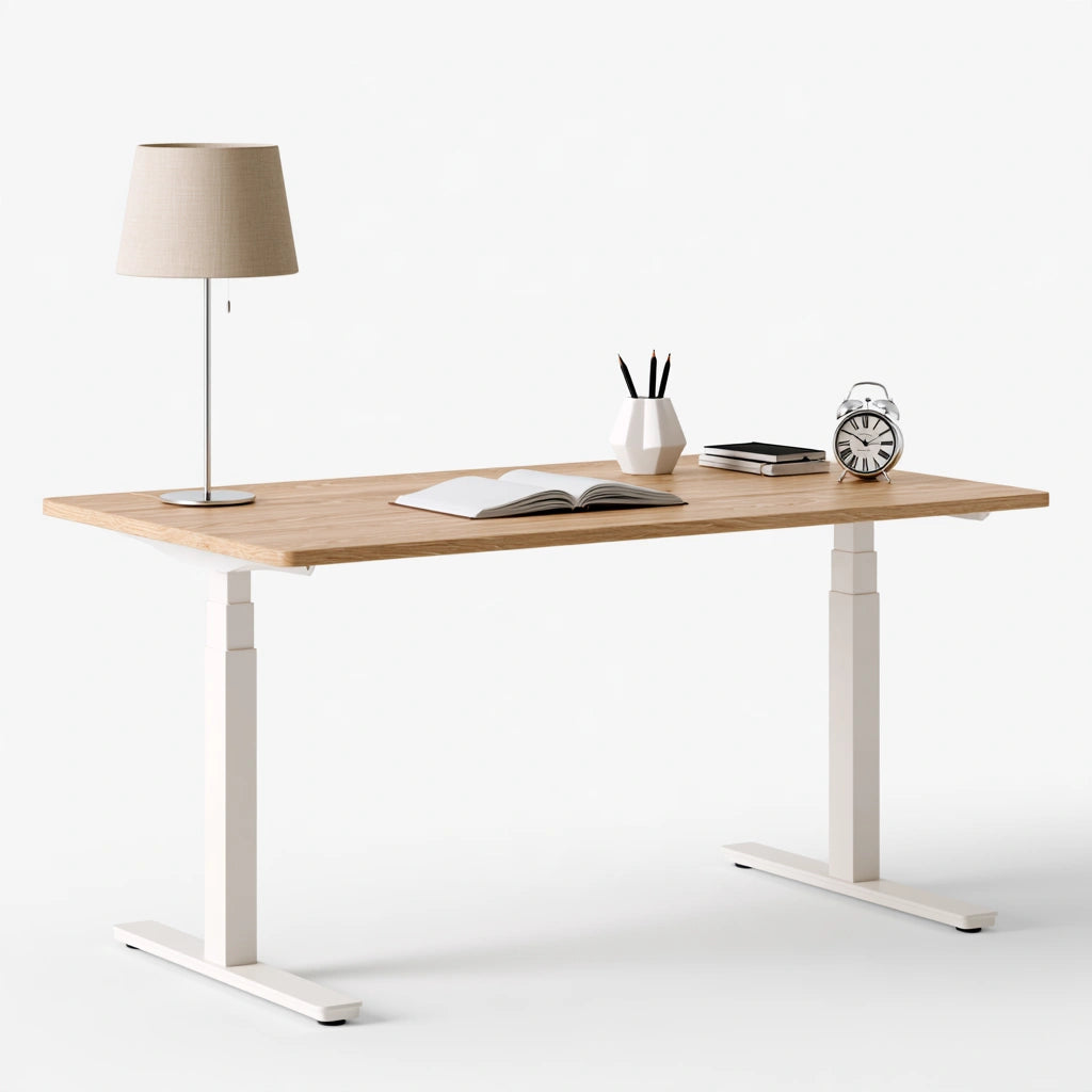 Scrivania moderna in legno finitura rovere, colore marrone chiaro