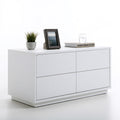 Comodino dalle linee essenziali con due cassetti, colore bianco